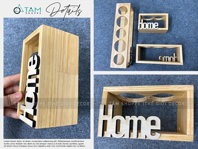 Bộ khung gỗ chữ nhật kèm lọ thuỷ tinh cắm hoa thuỷ canh [3 màu - 3 size] BINHLOHOA-05